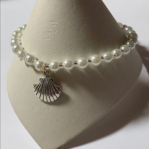 White Pearl Sea Shell Stretch Ankle Bracelet